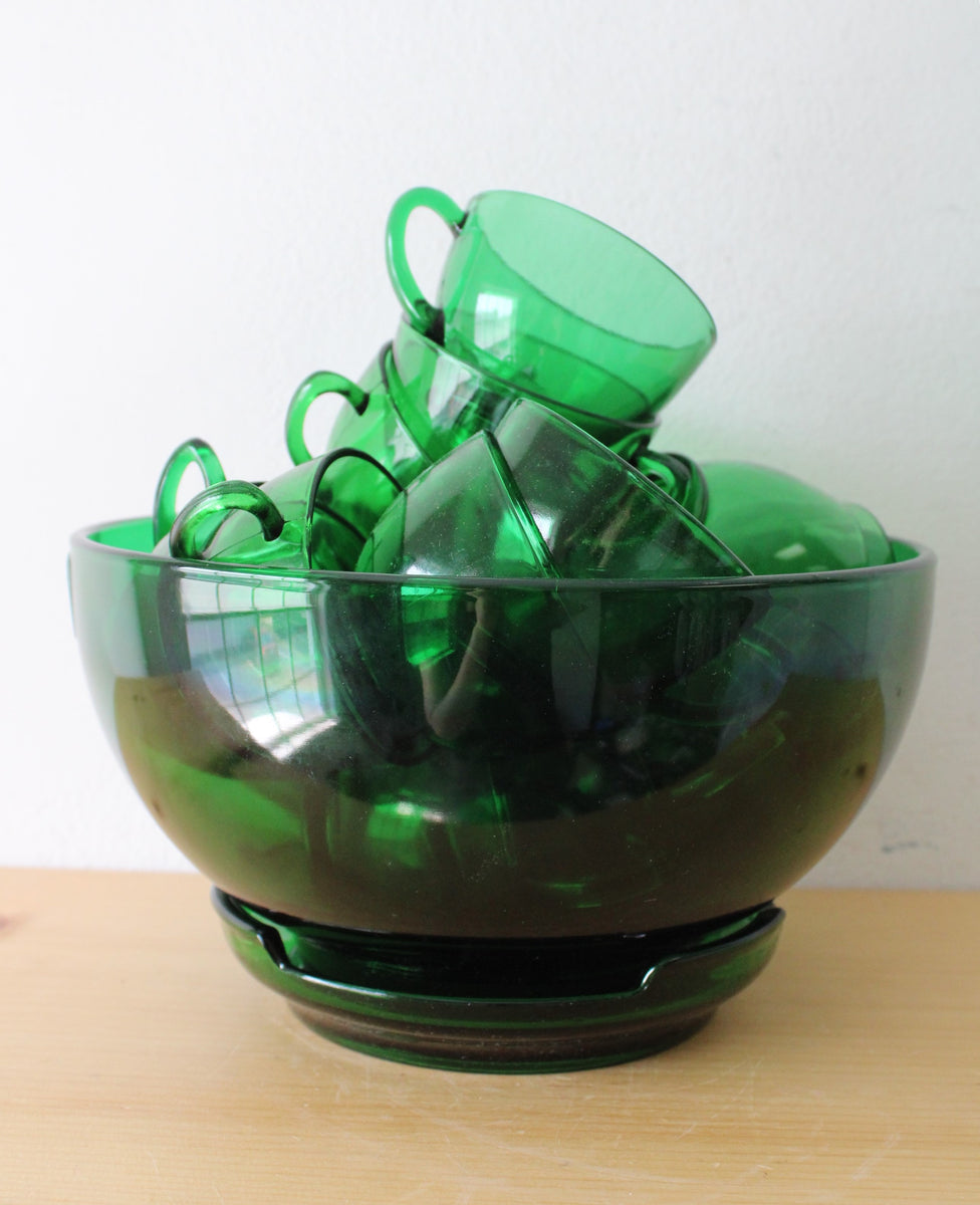 High quality Beautiful, green glass punch bowl set