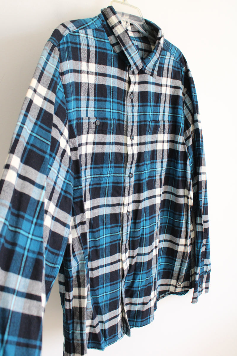 40s boys shirt, blue plaid, buy SFA, 14x30, 36