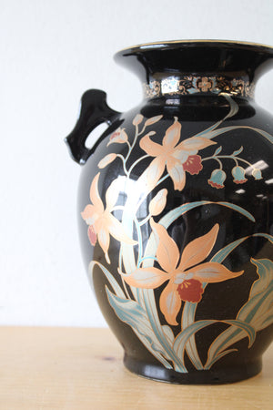 Vintage Fine China Japan Black Floral Vase