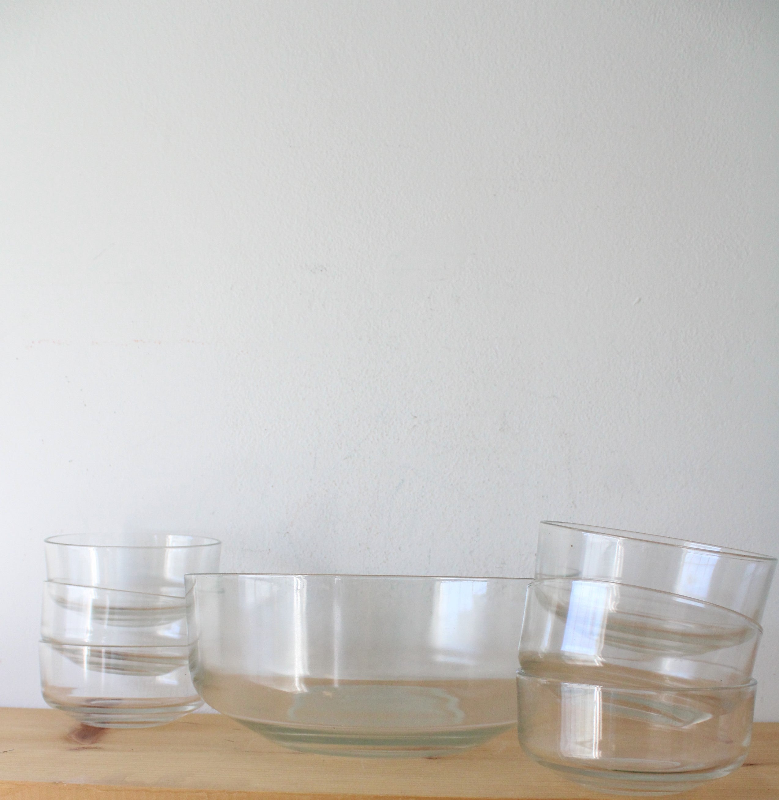 Large Clear Glass Serving Bowl & Set Of 6 Small Bowls