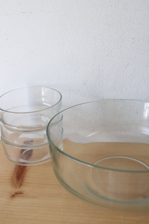 Large Clear Glass Serving Bowl & Set Of 6 Small Bowls