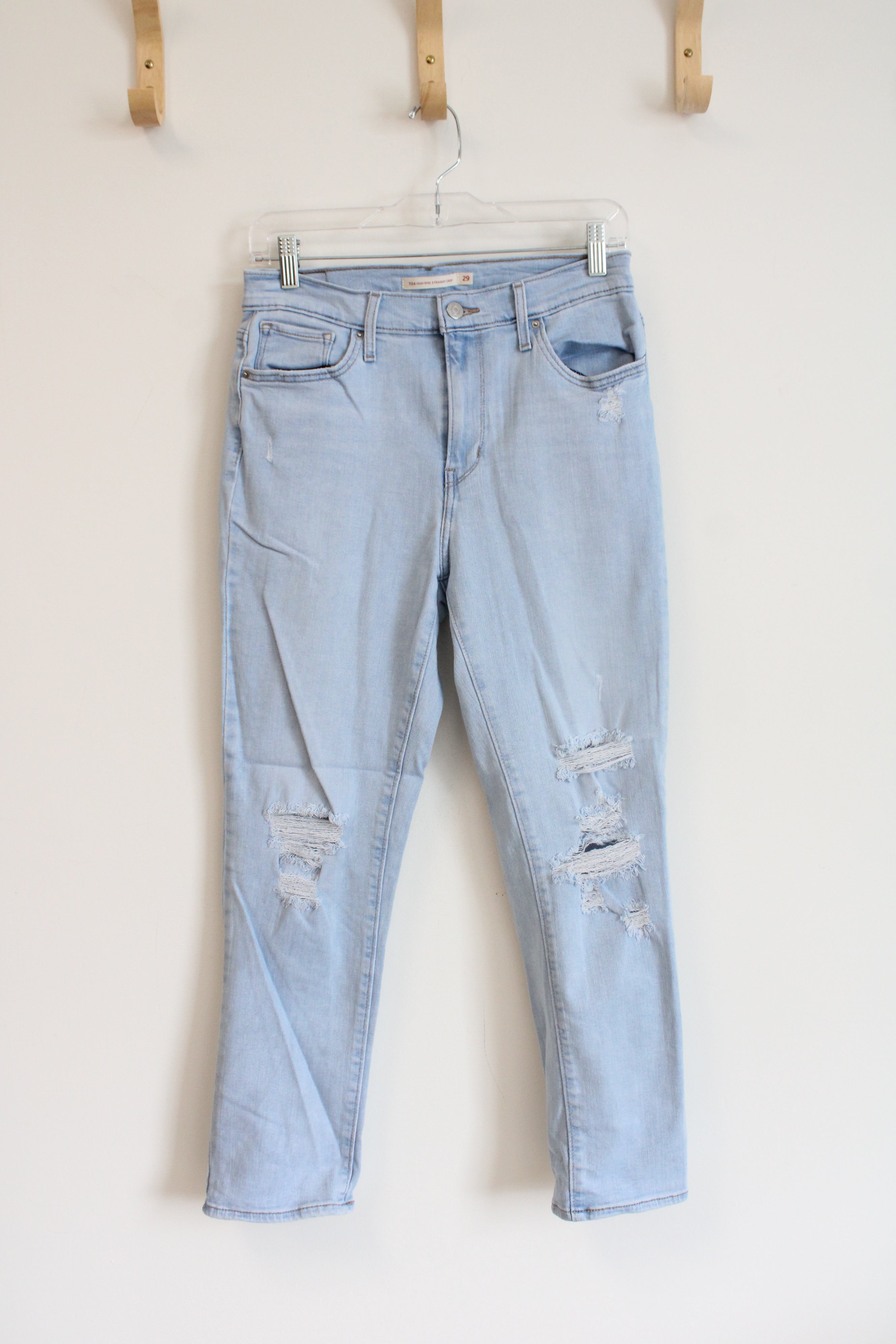 Levi's 724 High Rise Straight Crop Distressed Light Wash Jeans | 29 (8)