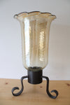 Large Tan Blown Glass Wrought Iron Hurricane Lamp | 15.5"