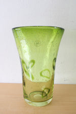 1970s Margie's Garden Hand Blown Vintage Mid-Century Controlled Bubble Green Glass Vase