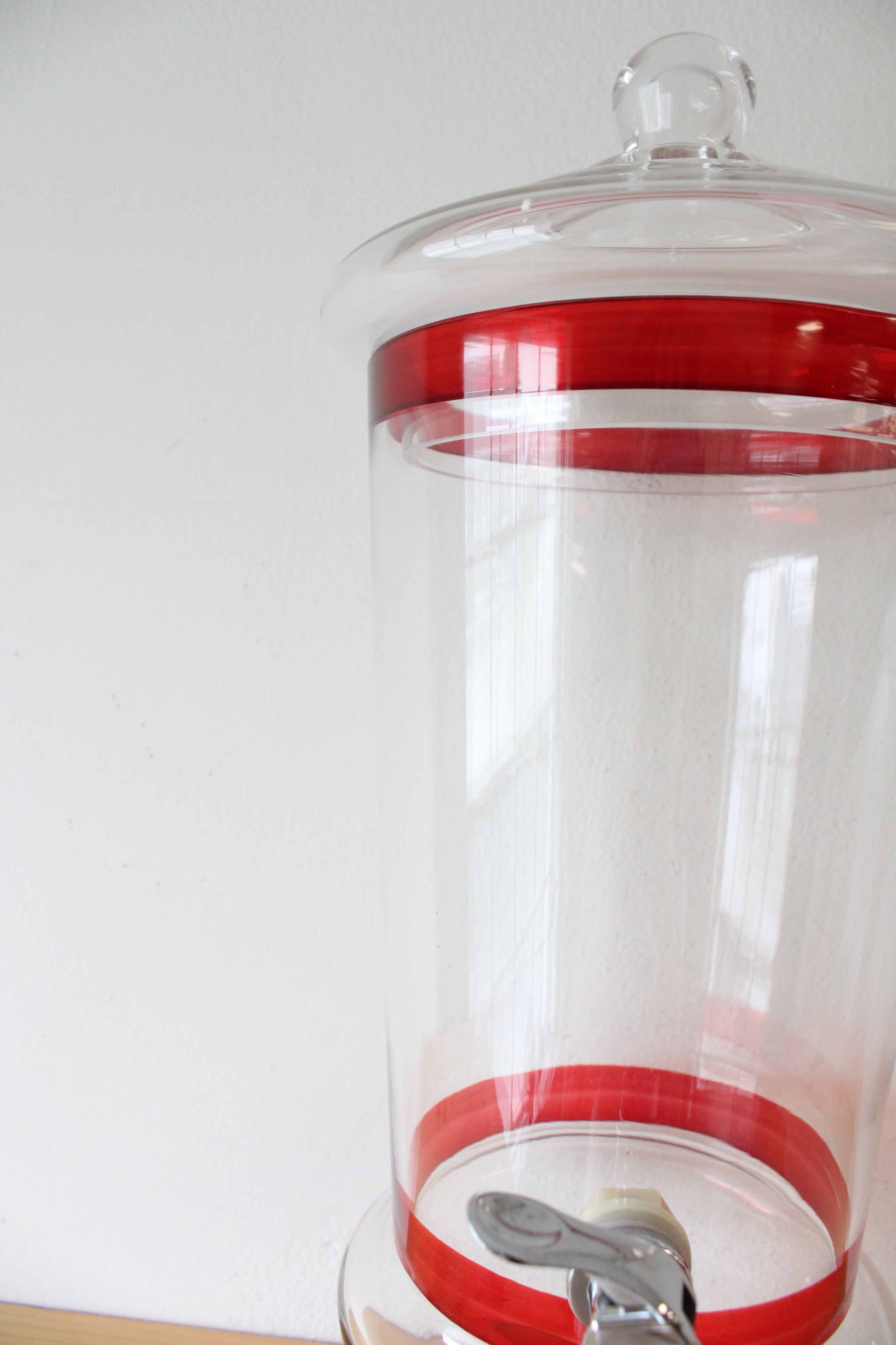 Red & Clear Glass Tall Drink Dispenser | 1.5 GAL