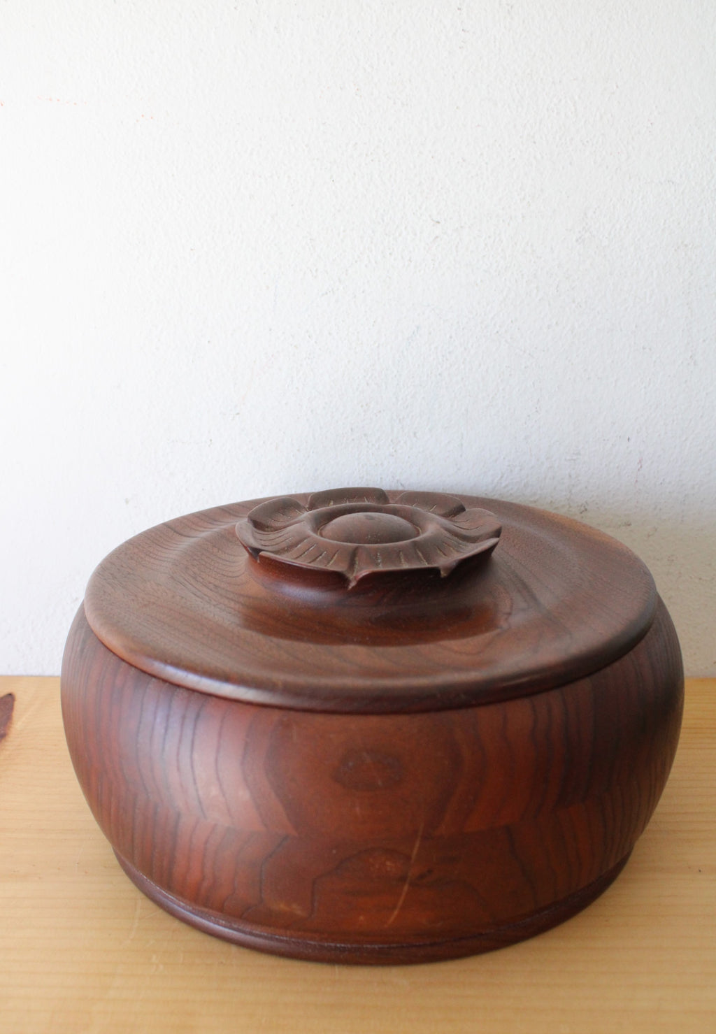 Hand Made Flower Handled Wooden Covered Bowl