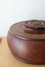 Hand Made Flower Handled Wooden Covered Bowl