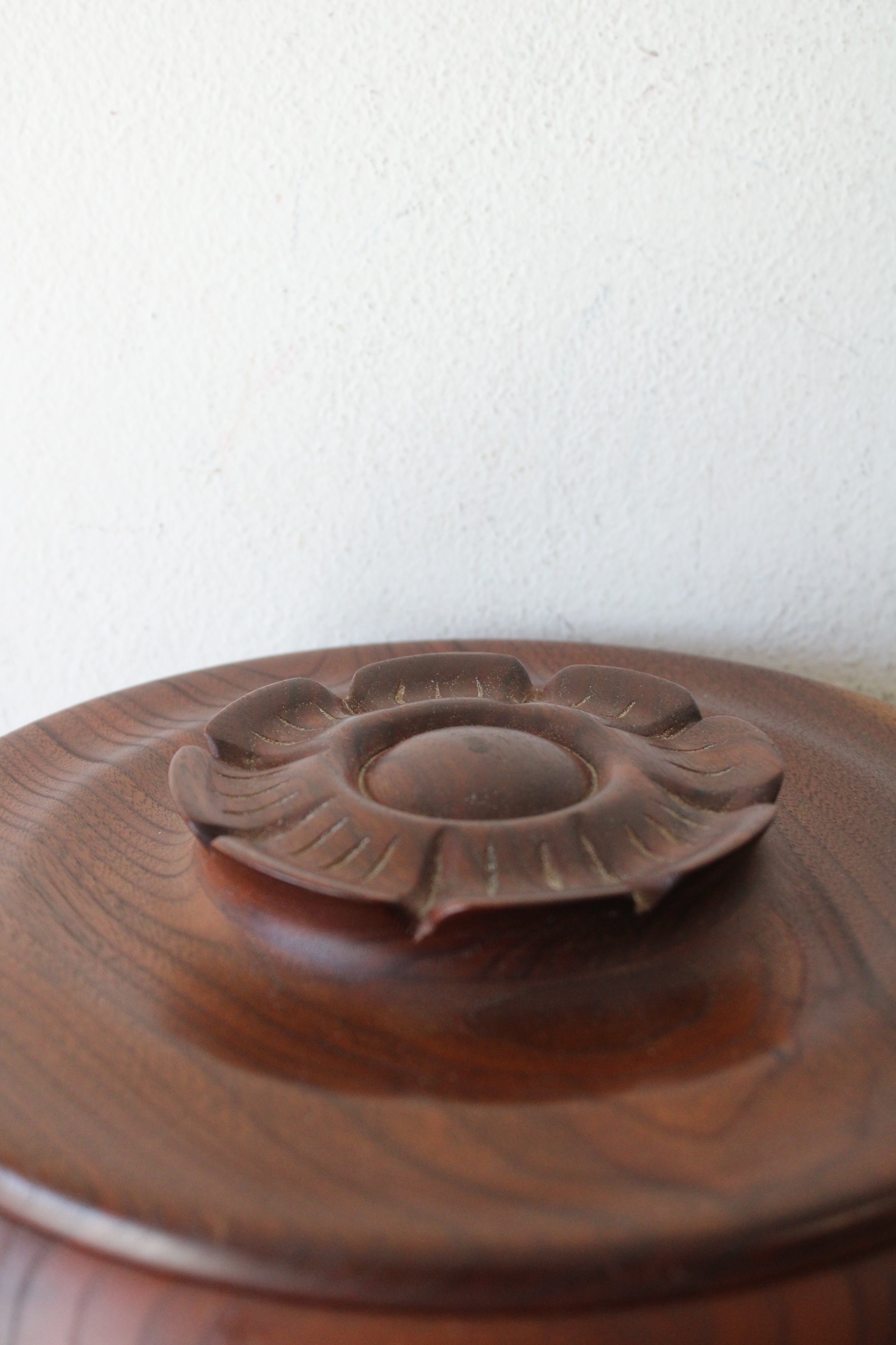 Hand Made Flower Handled Wooden Covered Bowl