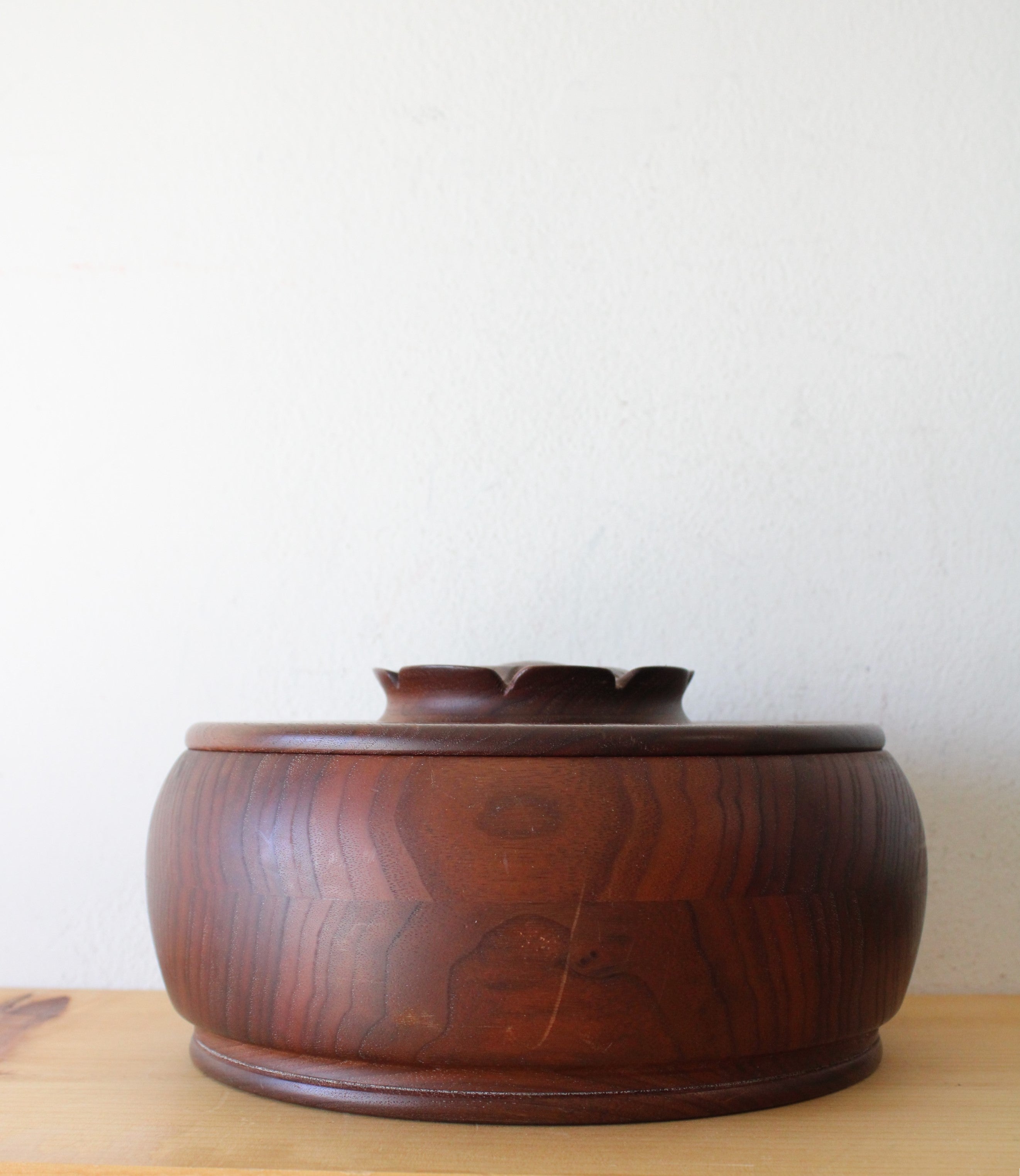 Hand Made Flower Handled Wooden Covered Bowl