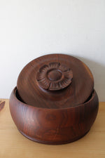 Hand Made Flower Handled Wooden Covered Bowl