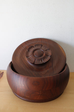 Hand Made Flower Handled Wooden Covered Bowl