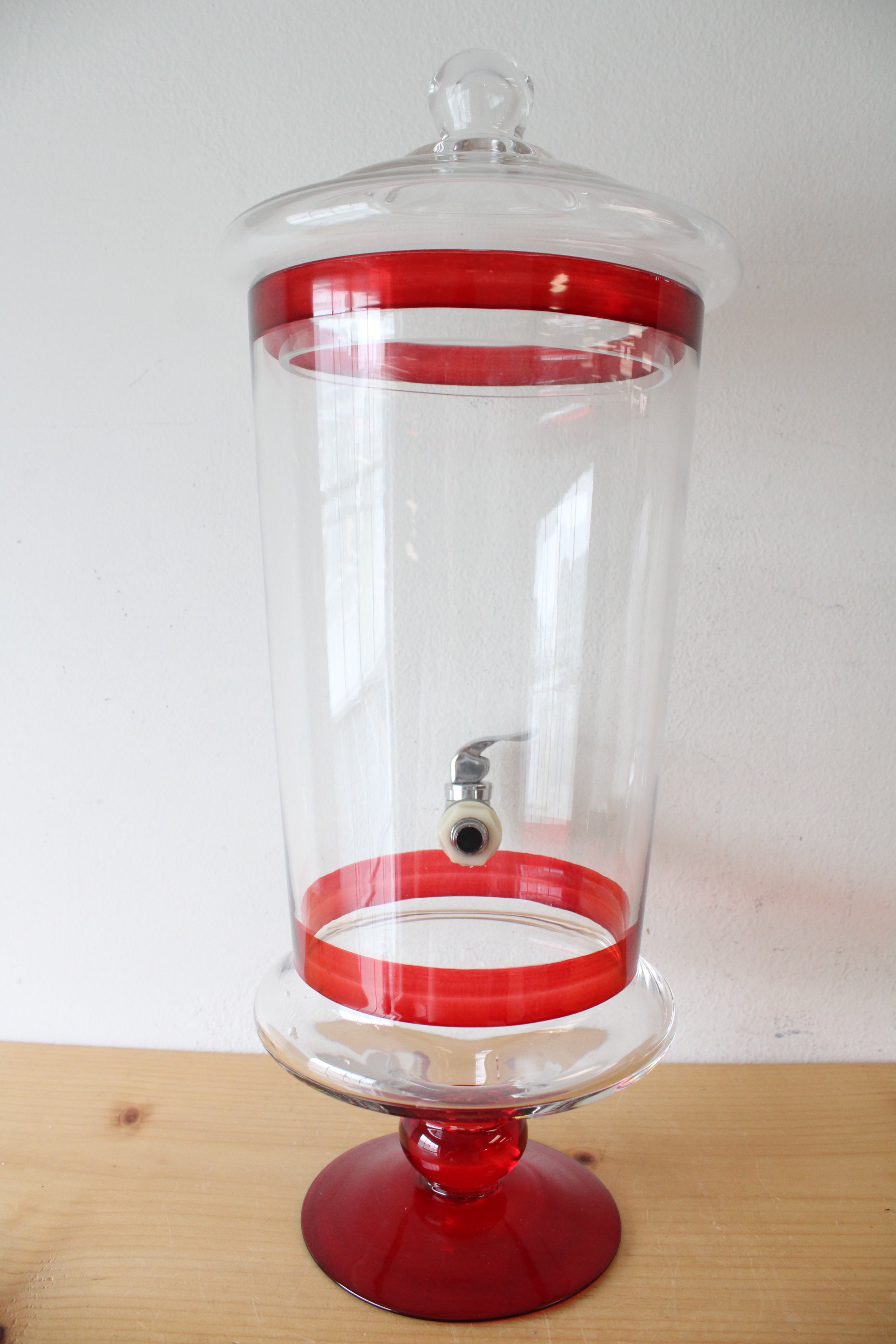 Red & Clear Glass Tall Drink Dispenser | 1.5 GAL