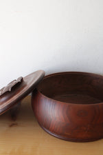 Hand Made Flower Handled Wooden Covered Bowl