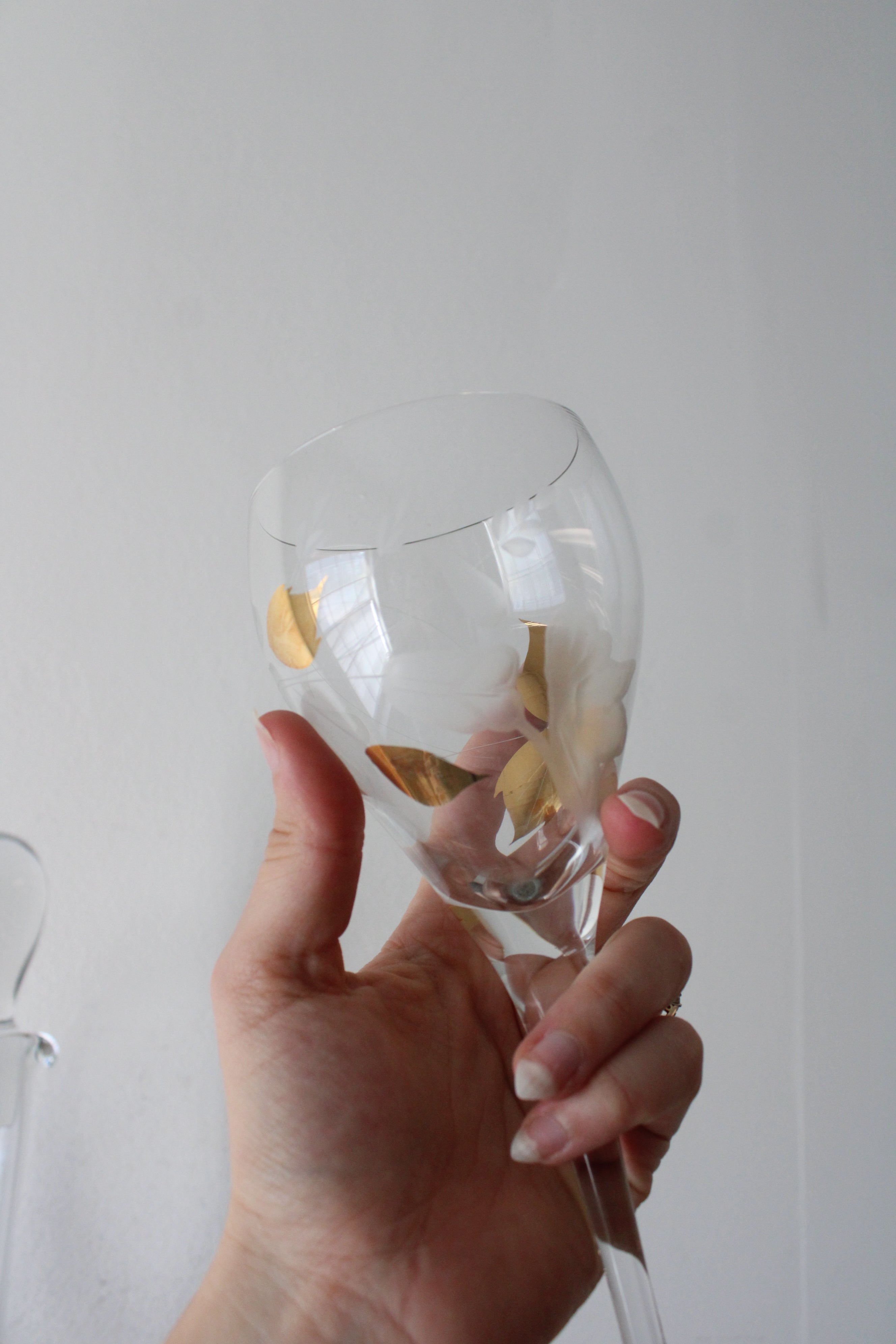 Toscany Vintage Gold Etched Clear Glass Decanter & Goblet Set