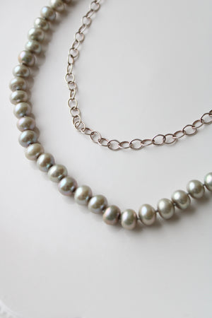 Sterling Silver & Genuine Green Pearl Long Necklace