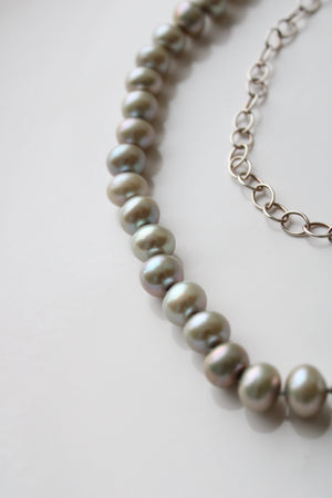 Sterling Silver & Genuine Green Pearl Long Necklace