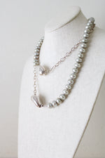 Sterling Silver & Genuine Green Pearl Long Necklace