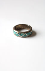 Turquoise Chip Inlay Sterling Silver Band | Size 7.5