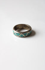 Turquoise Chip Inlay Sterling Silver Band | Size 7.5