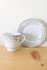 White & Green Floral China Silver Rim Teacup & Saucer