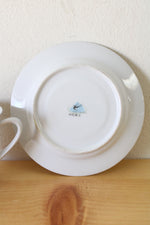 White & Green Floral China Silver Rim Teacup & Saucer