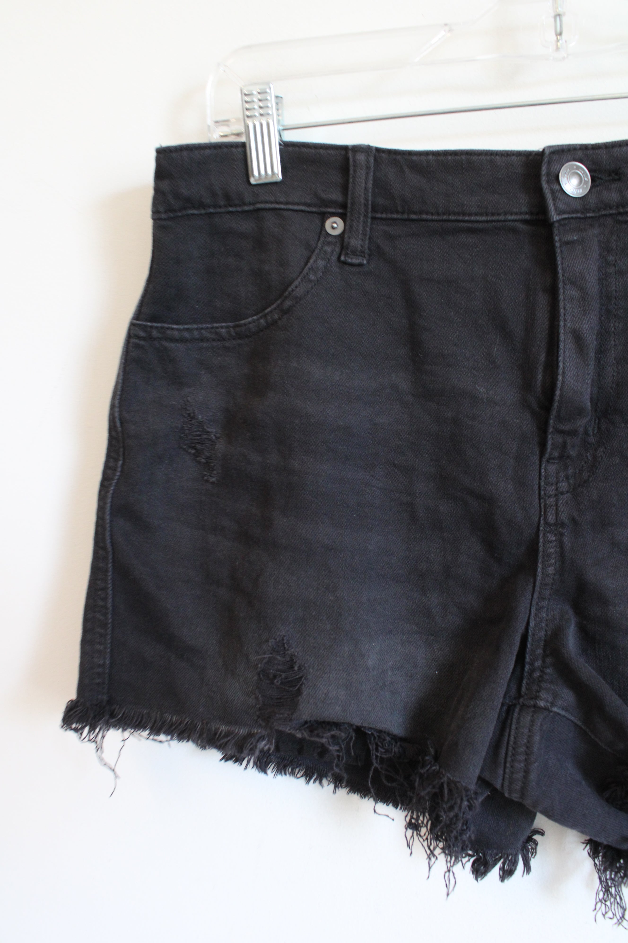 Aerie Black Distressed Denim Shorts | M