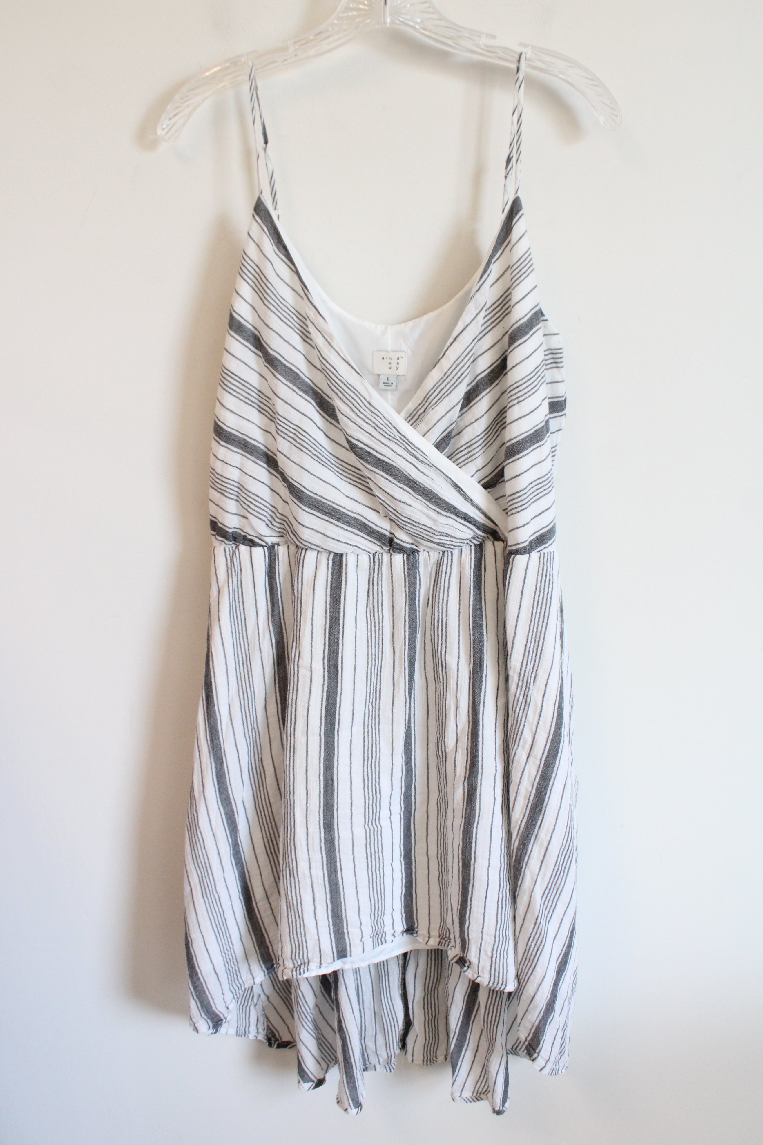 A New Day White & Gray Striped Cotton Dress | L