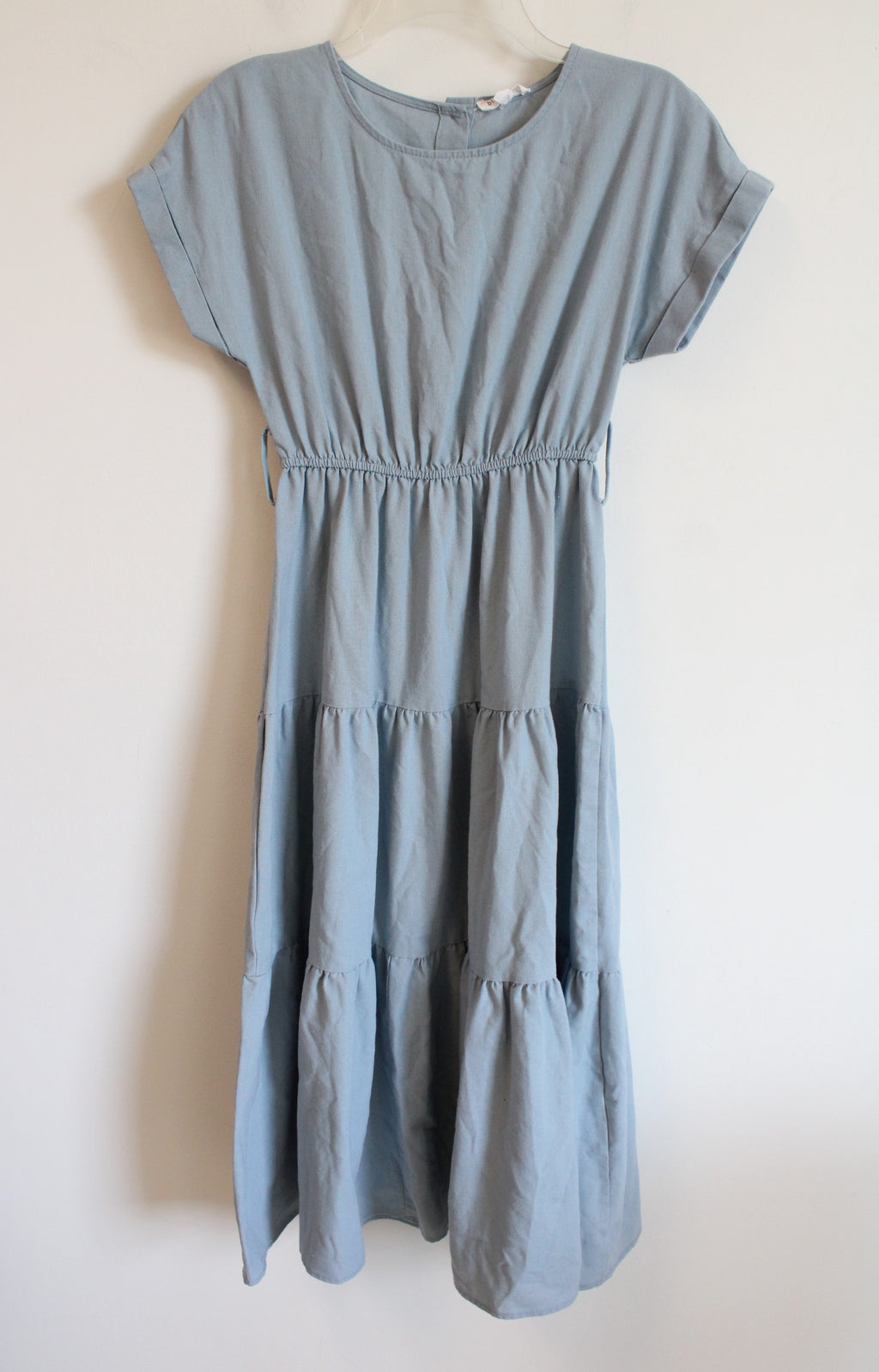 Blu Pepper Light Blue Tiered Midi Linen Blend Dress | S