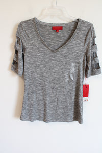 NEW Jennifer Lopez Gray Knit Heathered Studded Top | XS