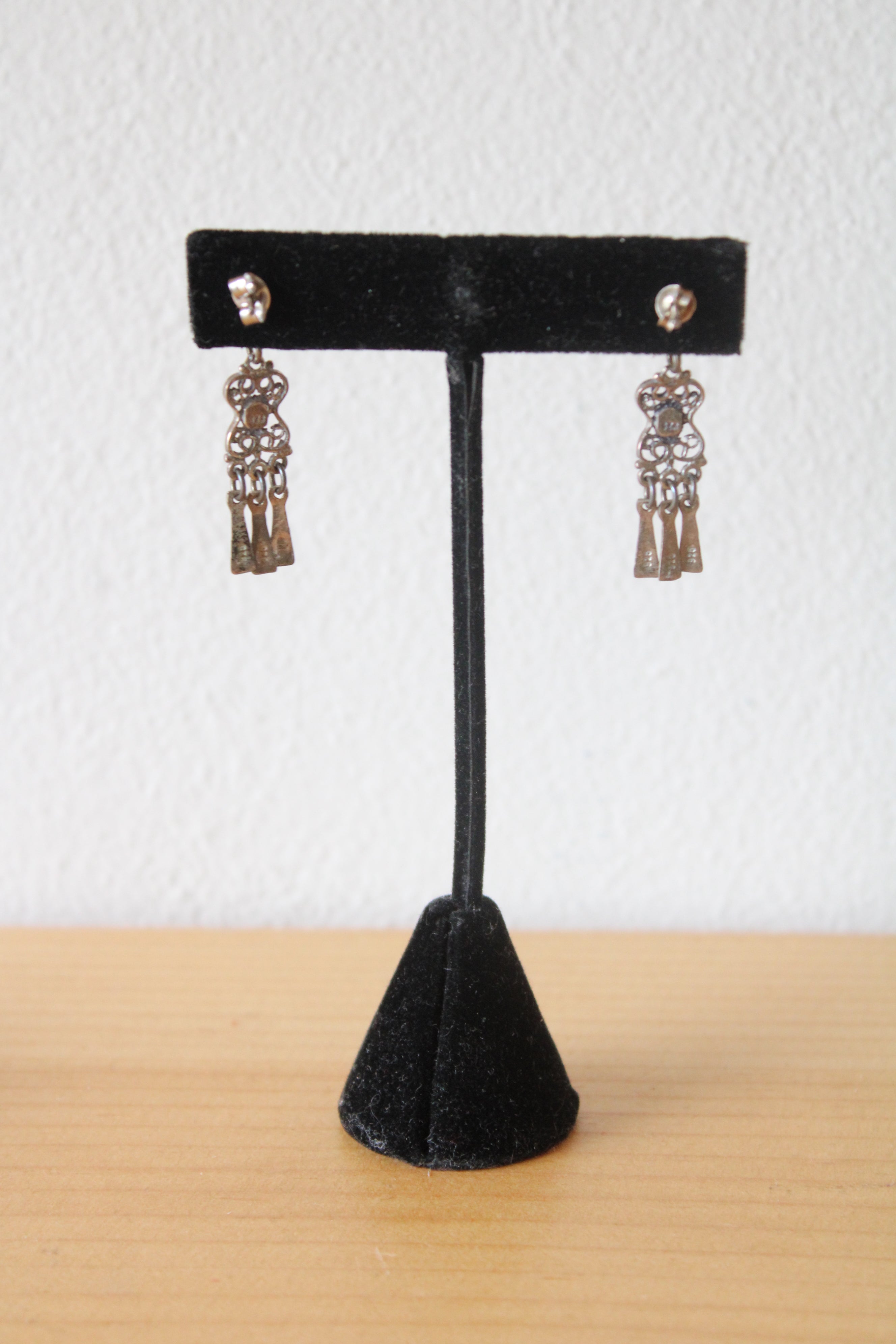 Western Style Sterling Silver Onyx Dangle Earrings