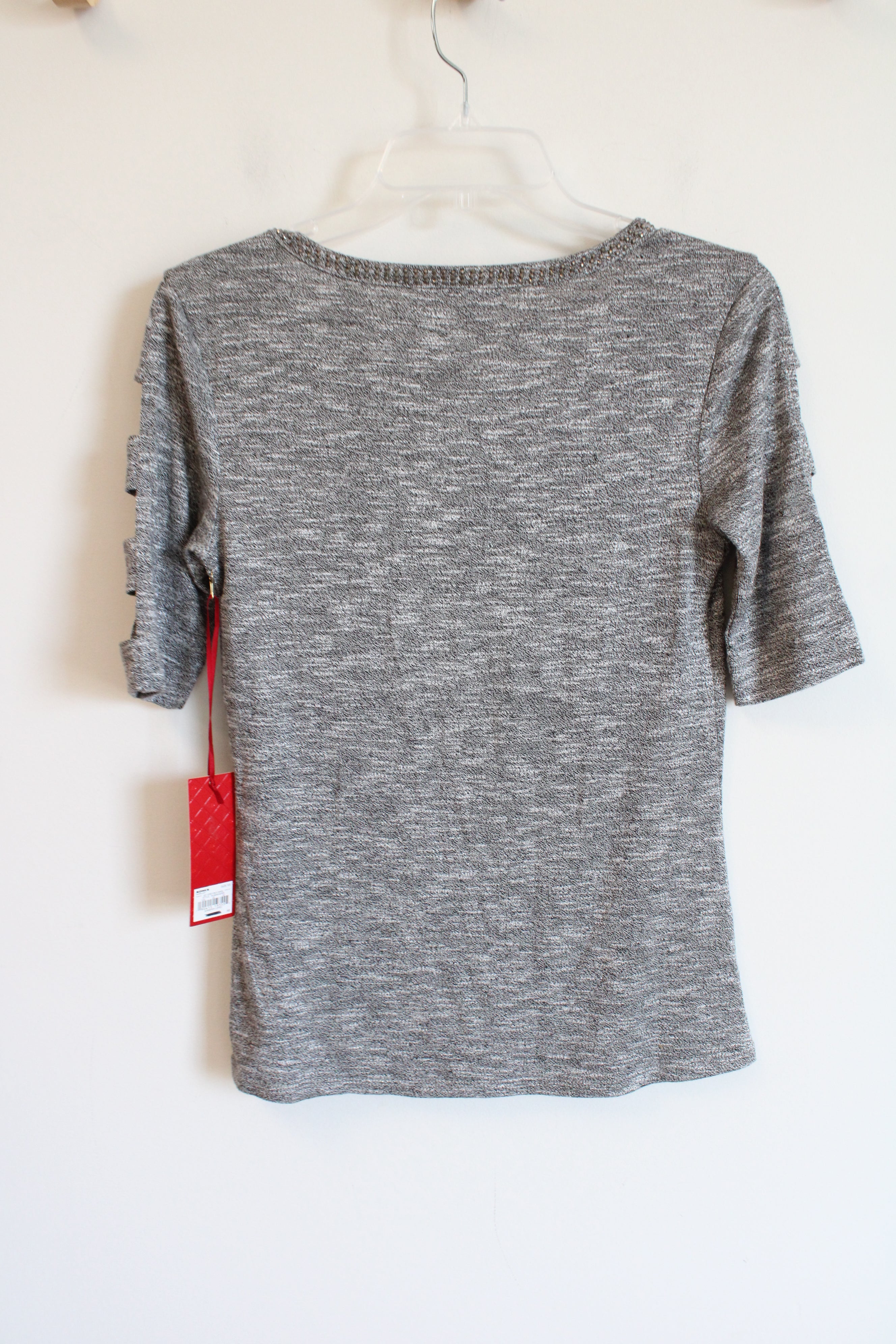 NEW Jennifer Lopez Gray Knit Heathered Studded Top | XS