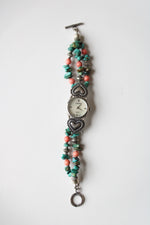 Sundancer Pink & Blue Turquoise Beaded Toggle Bracelet Watch