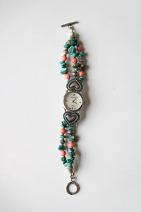 Sundancer Pink & Blue Turquoise Beaded Toggle Bracelet Watch