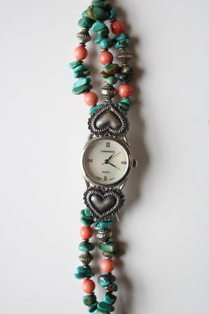 Sundancer Pink & Blue Turquoise Beaded Toggle Bracelet Watch