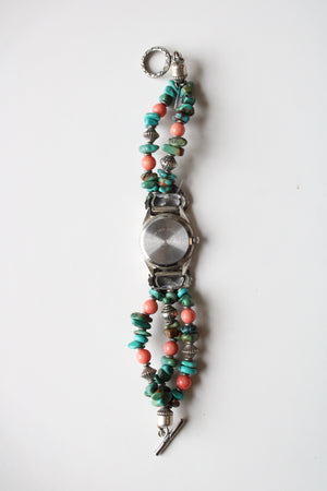 Sundancer Pink & Blue Turquoise Beaded Toggle Bracelet Watch