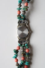 Sundancer Pink & Blue Turquoise Beaded Toggle Bracelet Watch