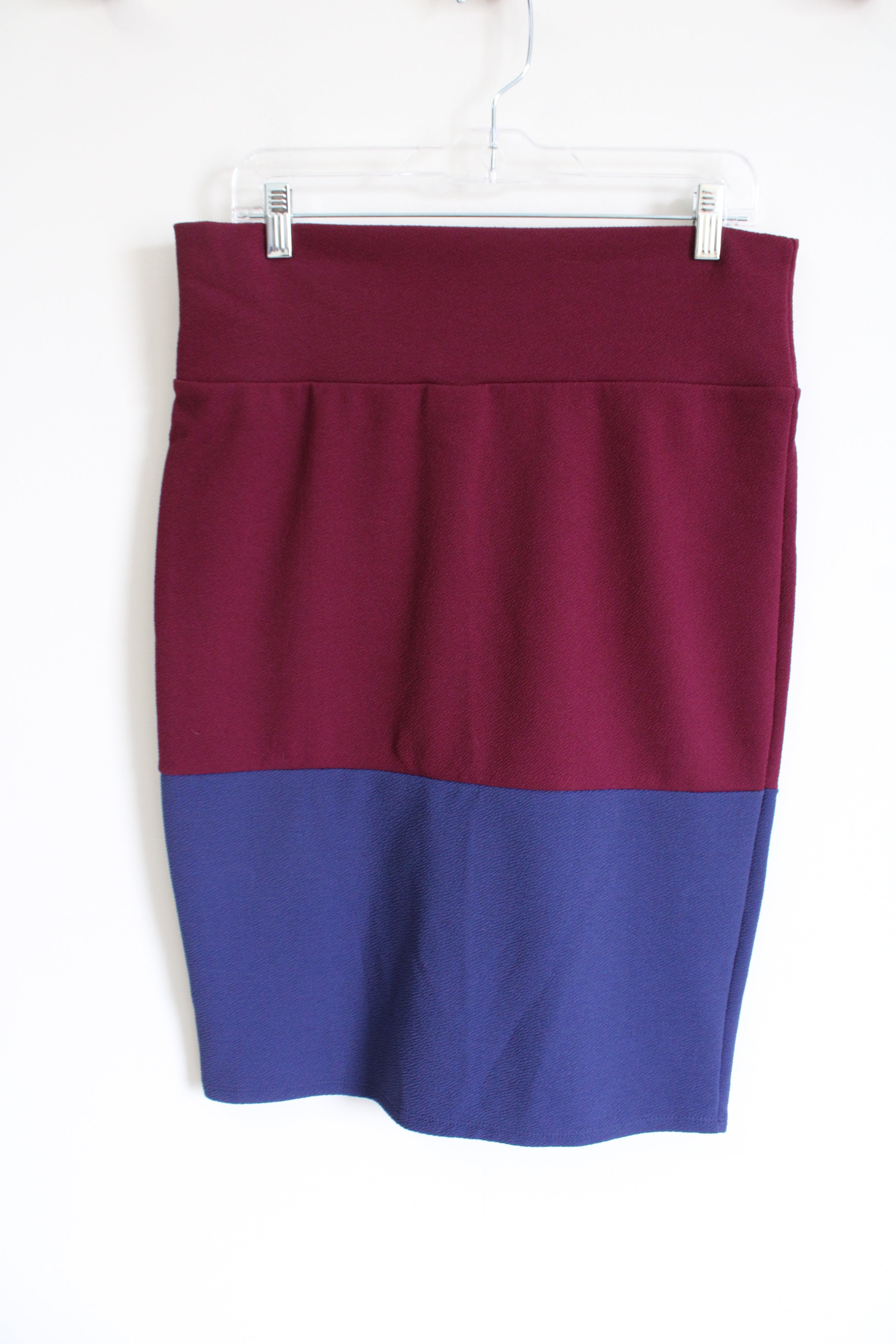 LuLaRoe Navy Blue & Maroon Color Blocked Skirt | L