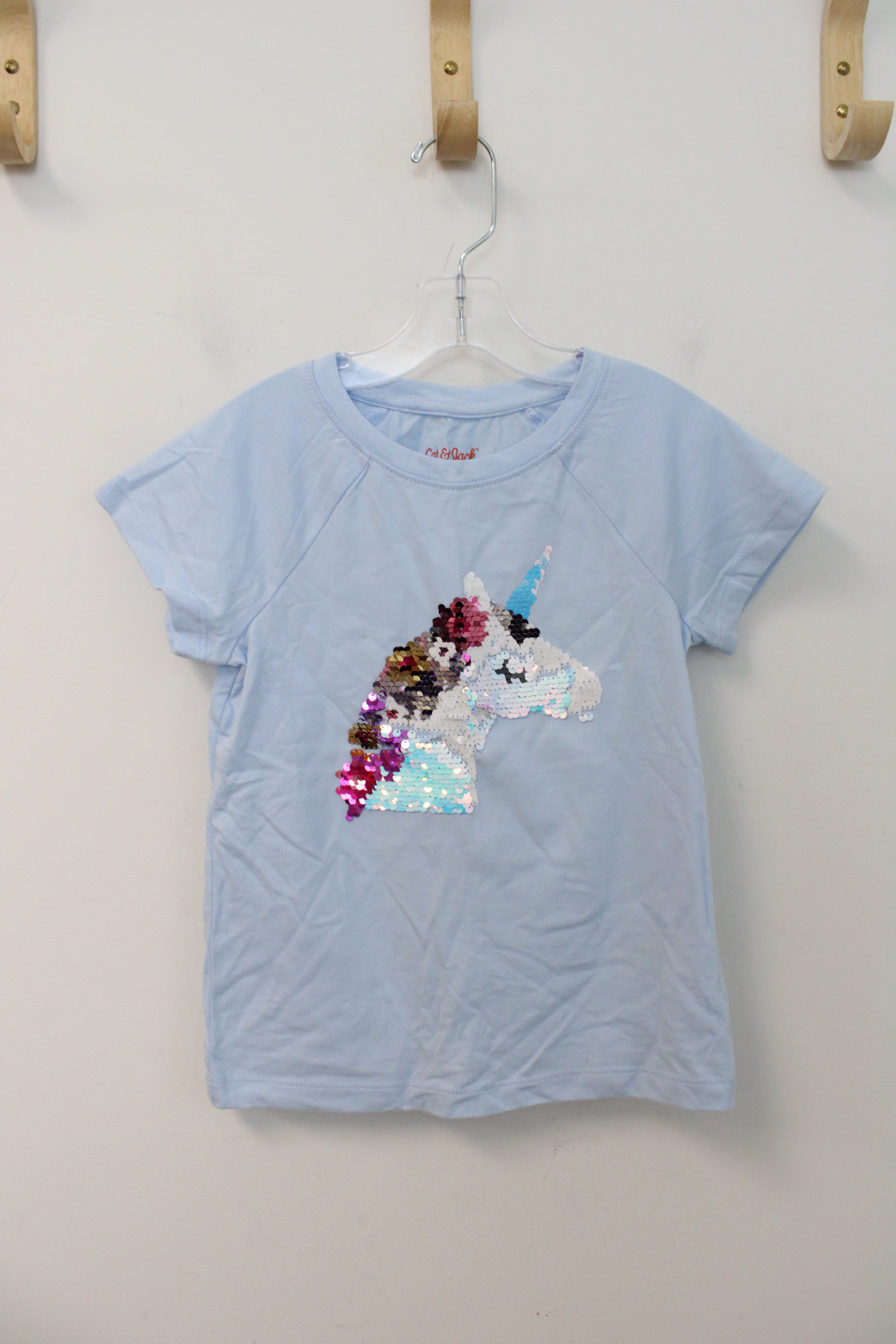 NEW Cat & Jack Sequined Unicorn Light Blue Shirt | Youth XS (4/5)