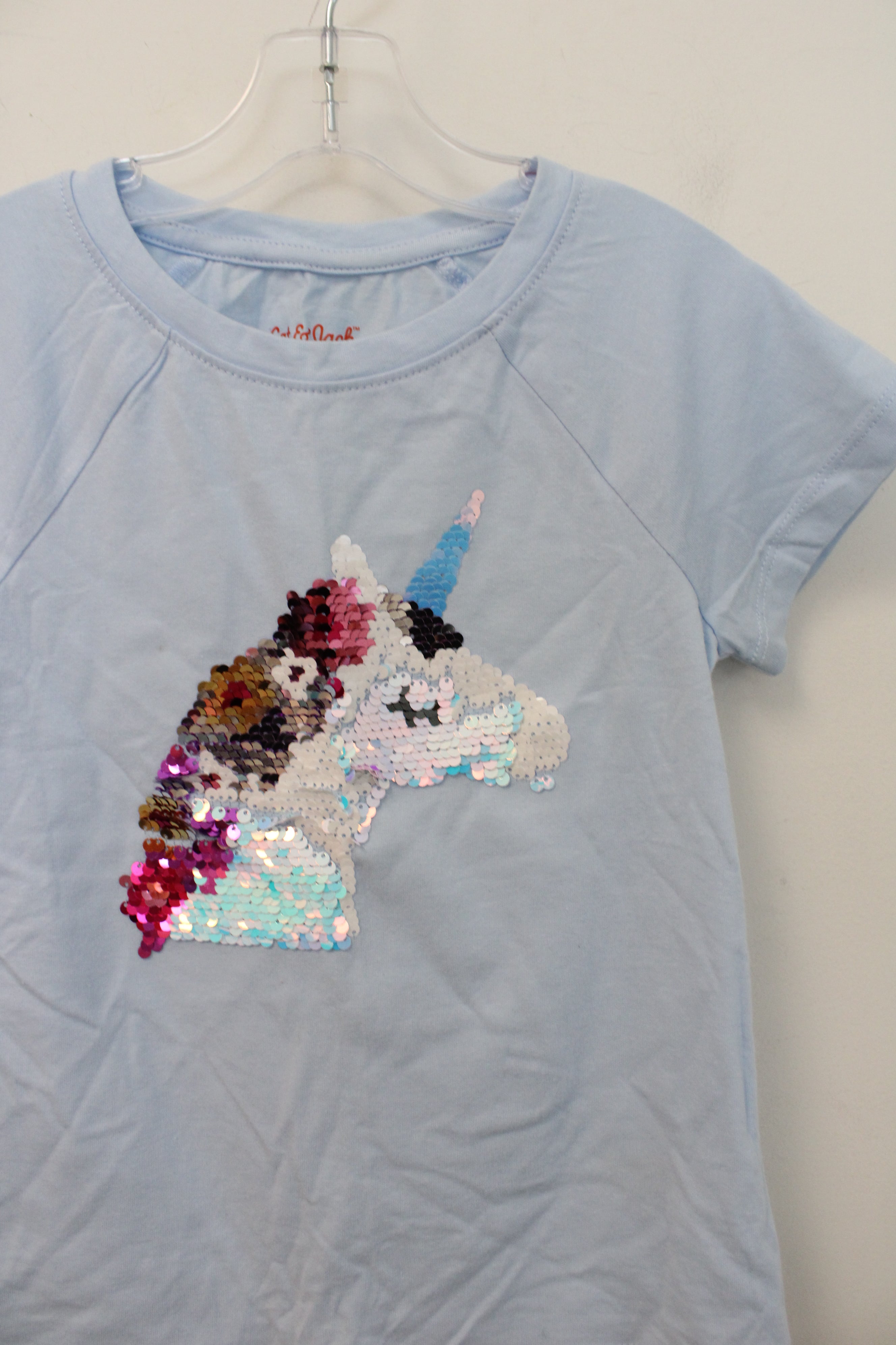 NEW Cat & Jack Sequined Unicorn Light Blue Shirt | Youth XS (4/5)