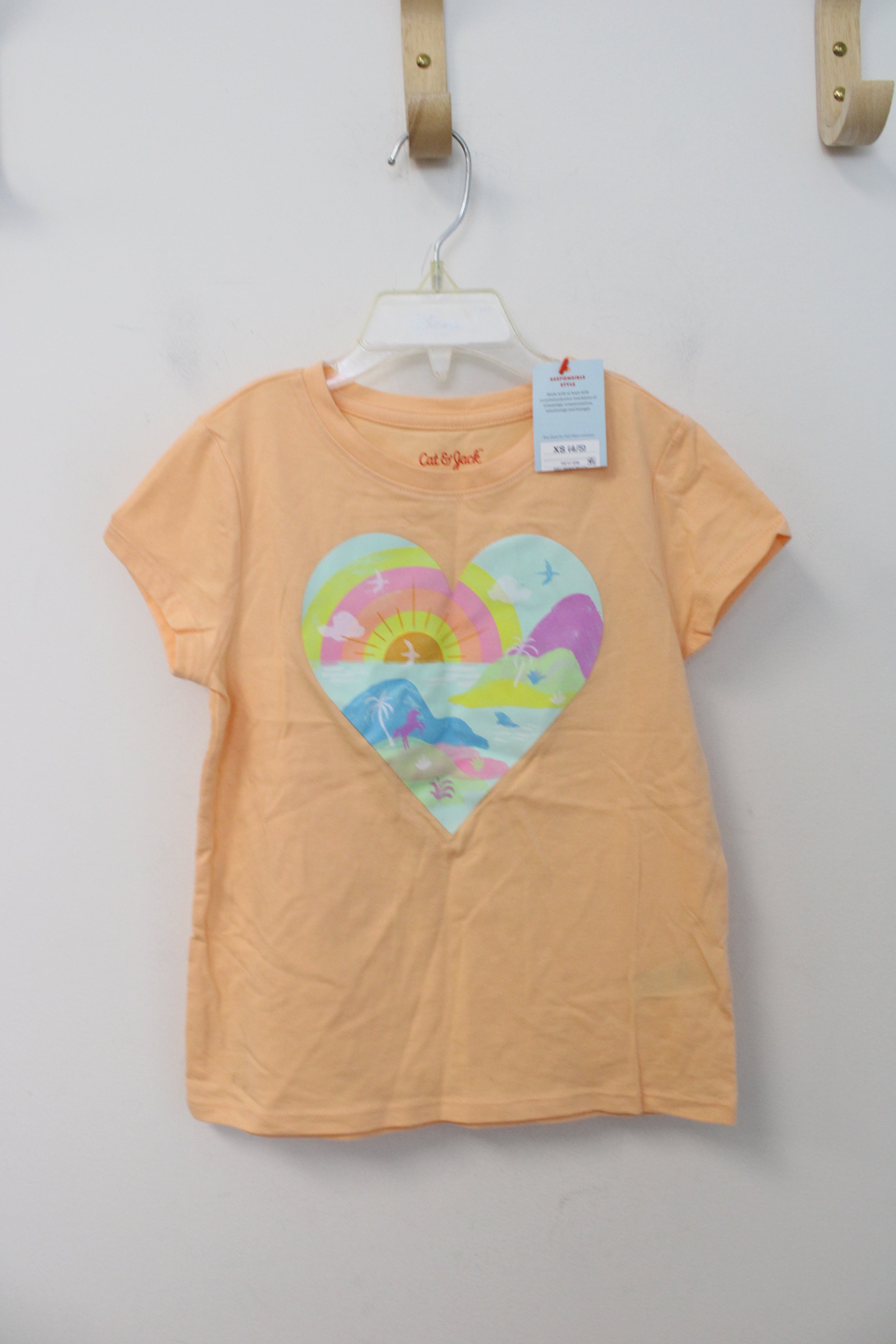 NEW Cat & Jack Tropical Heart Light Orange Shirt | Youth XS 4/5