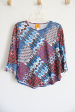 Ruby Rd. Blue Pink Patterned Long Sleeved Shirt | S Petite