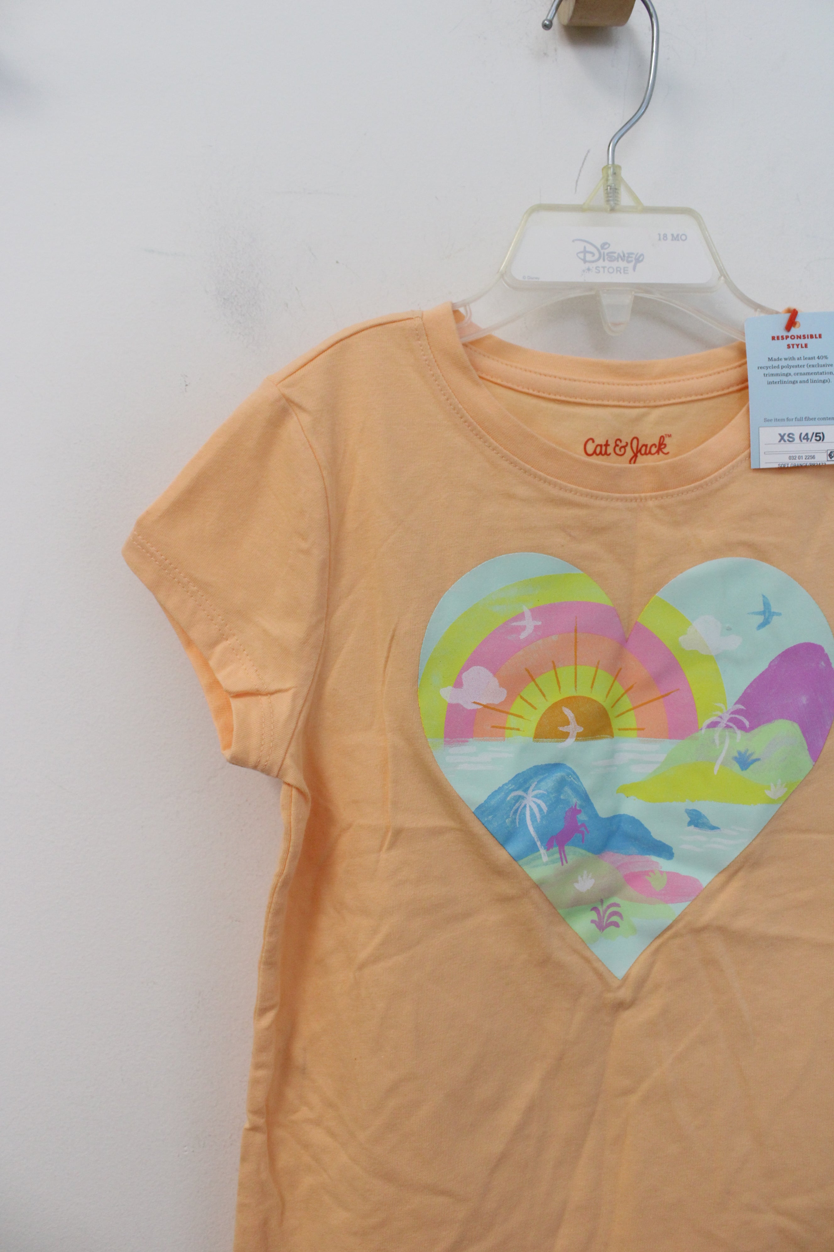 NEW Cat & Jack Tropical Heart Light Orange Shirt | Youth XS 4/5