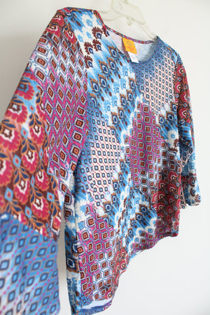 Ruby Rd. Blue Pink Patterned Long Sleeved Shirt | S Petite