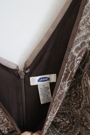 Old Navy Y2K Brown Paisley Chiffon Dress | 10