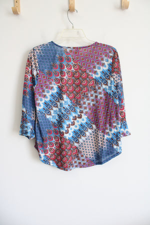 Ruby Rd. Blue Pink Patterned Long Sleeved Shirt | S Petite