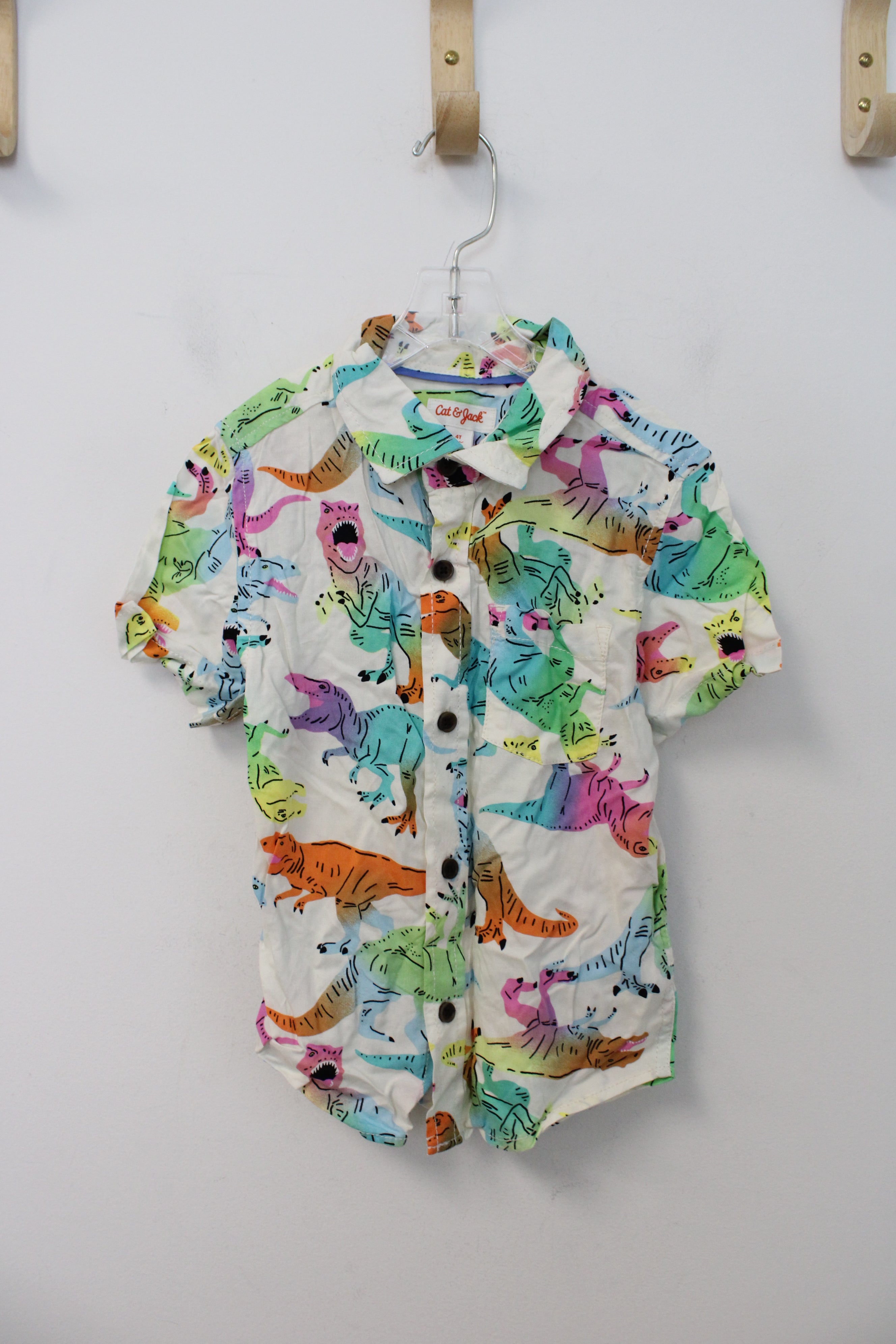 NEW Cat & Jack Colorful Dinosaur Button Down Shirt | 4T