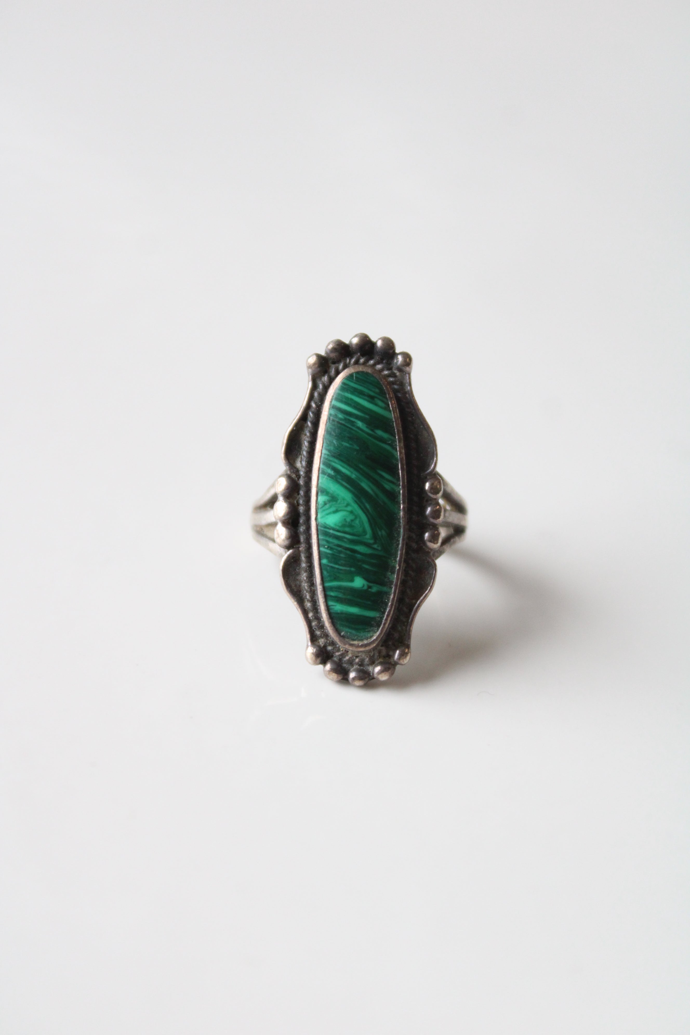 Southwestern Malachite Green Oval Stone Sterling Silver Ring | Size 5