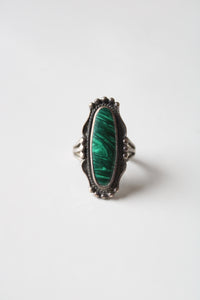 Southwestern Malachite Green Oval Stone Sterling Silver Ring | Size 5