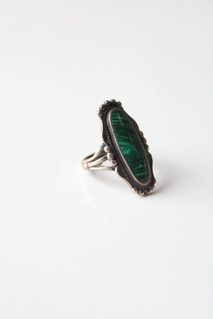 Southwestern Malachite Green Oval Stone Sterling Silver Ring | Size 5