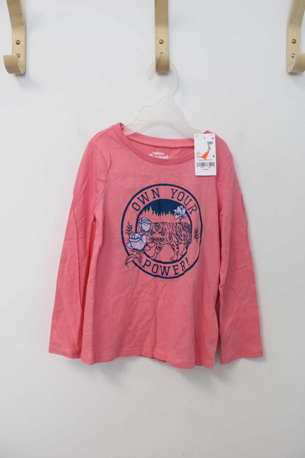 NEW OshKosh Pink "Own Your Power" Tiger Long Sleeved Shirt | Youth 4